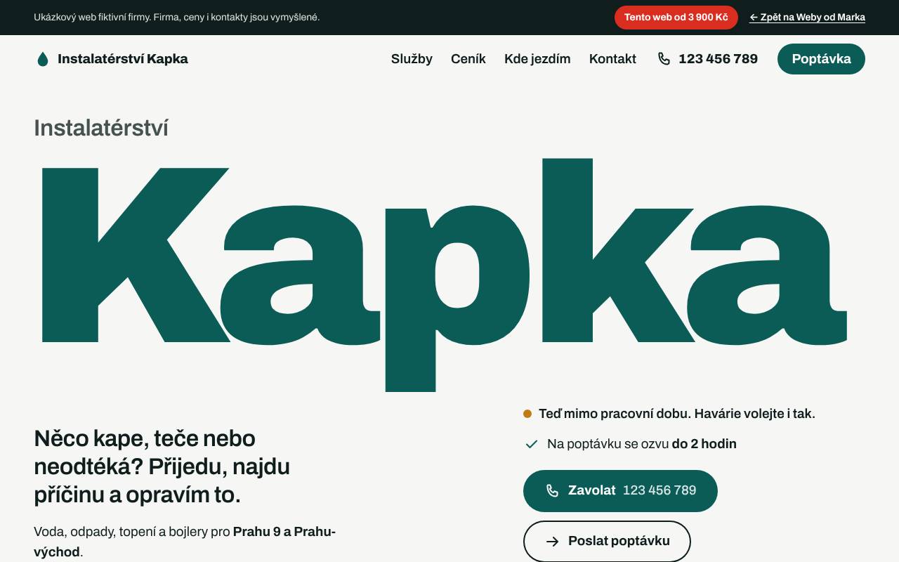 Ukázkový web instalatéra na počítači