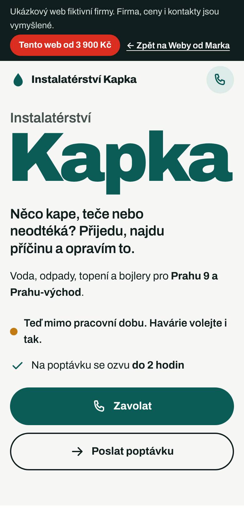 Stejný web na mobilu