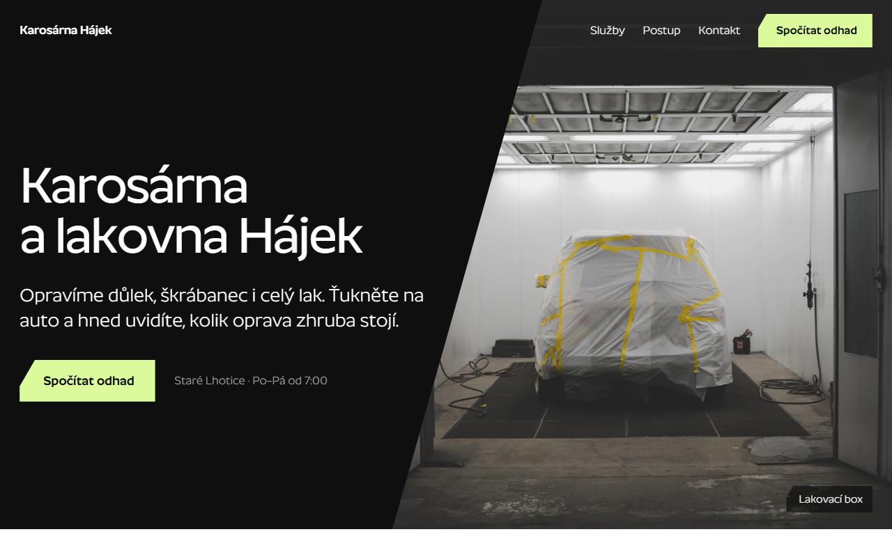 Ukázkový web karosárny na počítači