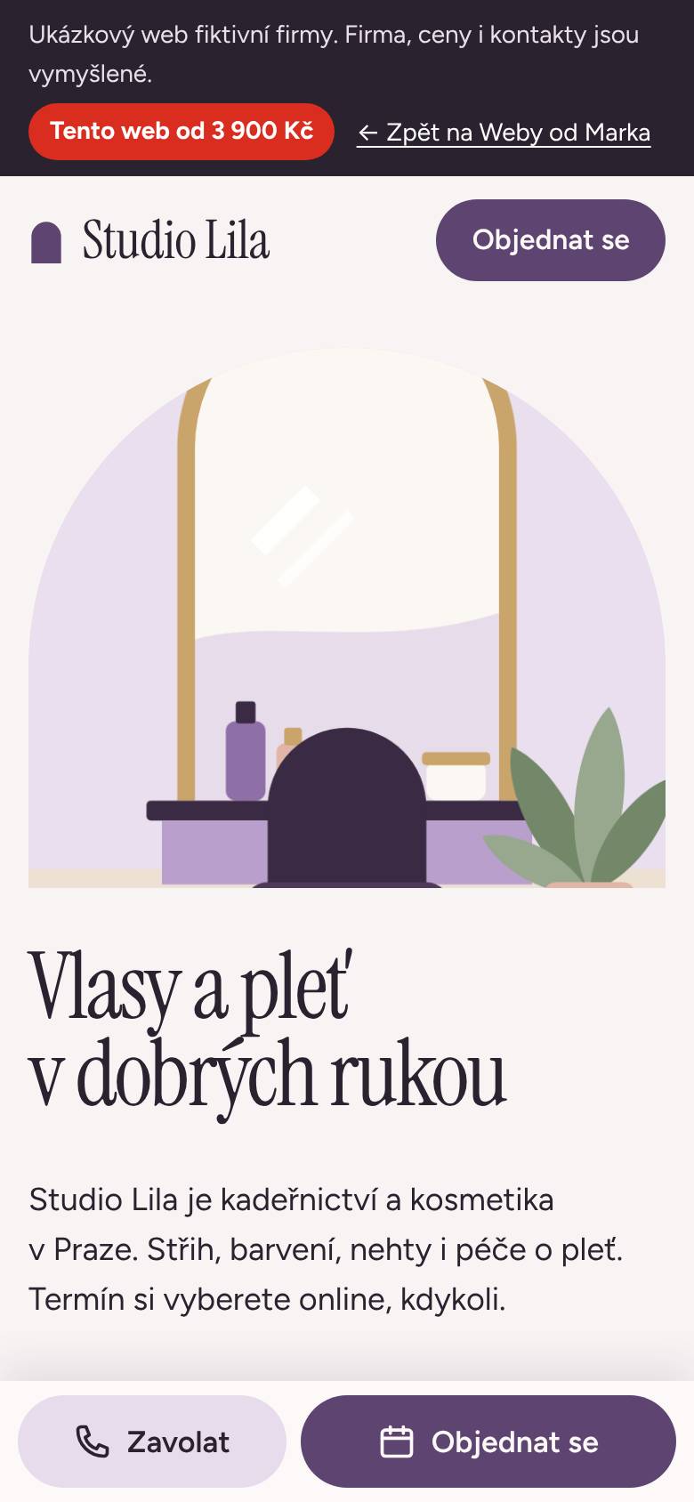 Stejný web na mobilu